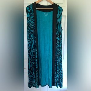 Beautiful teal and black long duster vest by Soft Surroundings. Size XL.